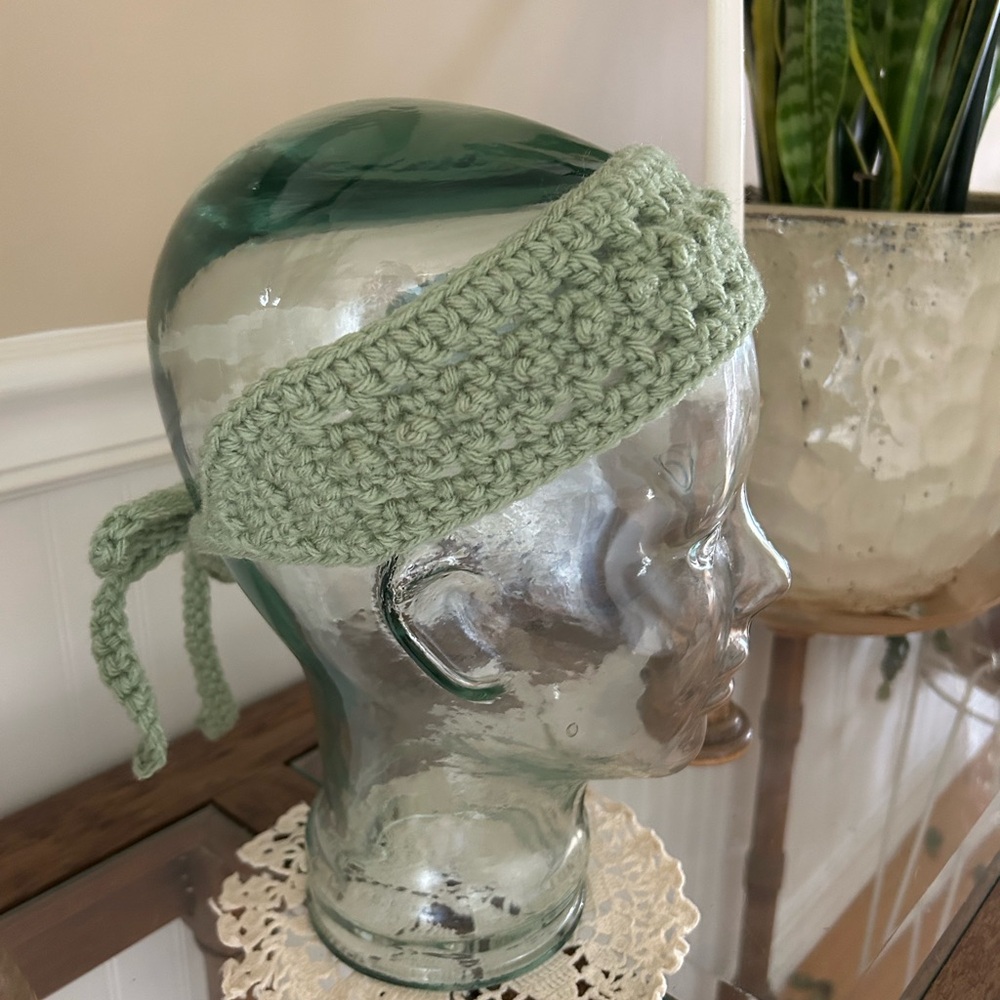 Sage Green crochet Hair Accessory. 2 1/2 inches wide. Adjustable length